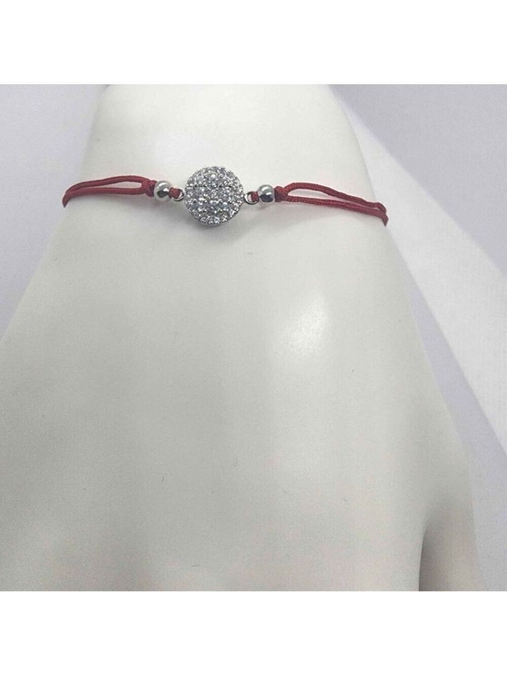 Sterling Silver 925 Round Design With red String Bracelet